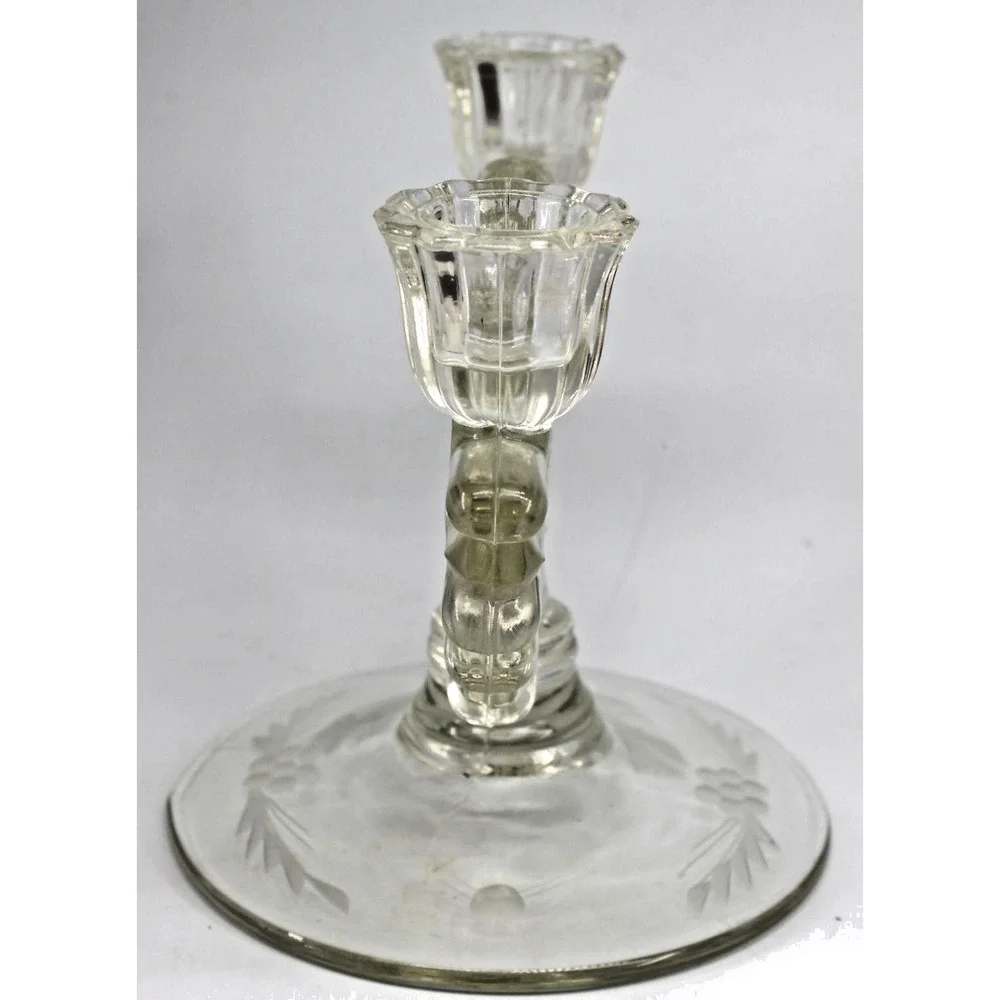Vintage Art Deco Glass Double Two Candle Holder Elegant Centerpiece 1930s-5.75